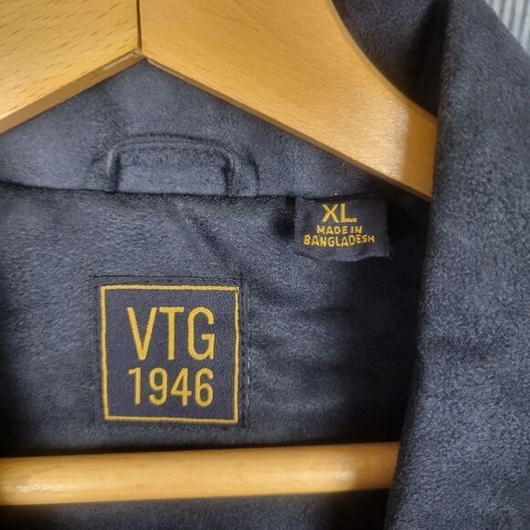 VTG 1946 Faux Suade Fleece Lined Navy Blue Trucker Jacket size XL - Picture 4 of 8